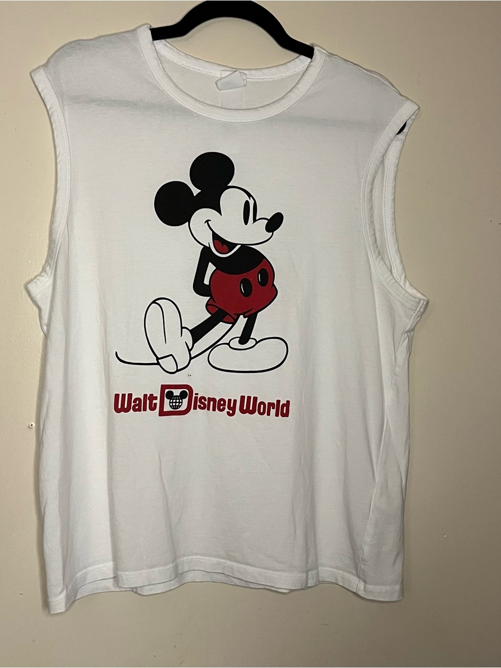 Disney White Tank Top with Black & Red Mickey Graphic